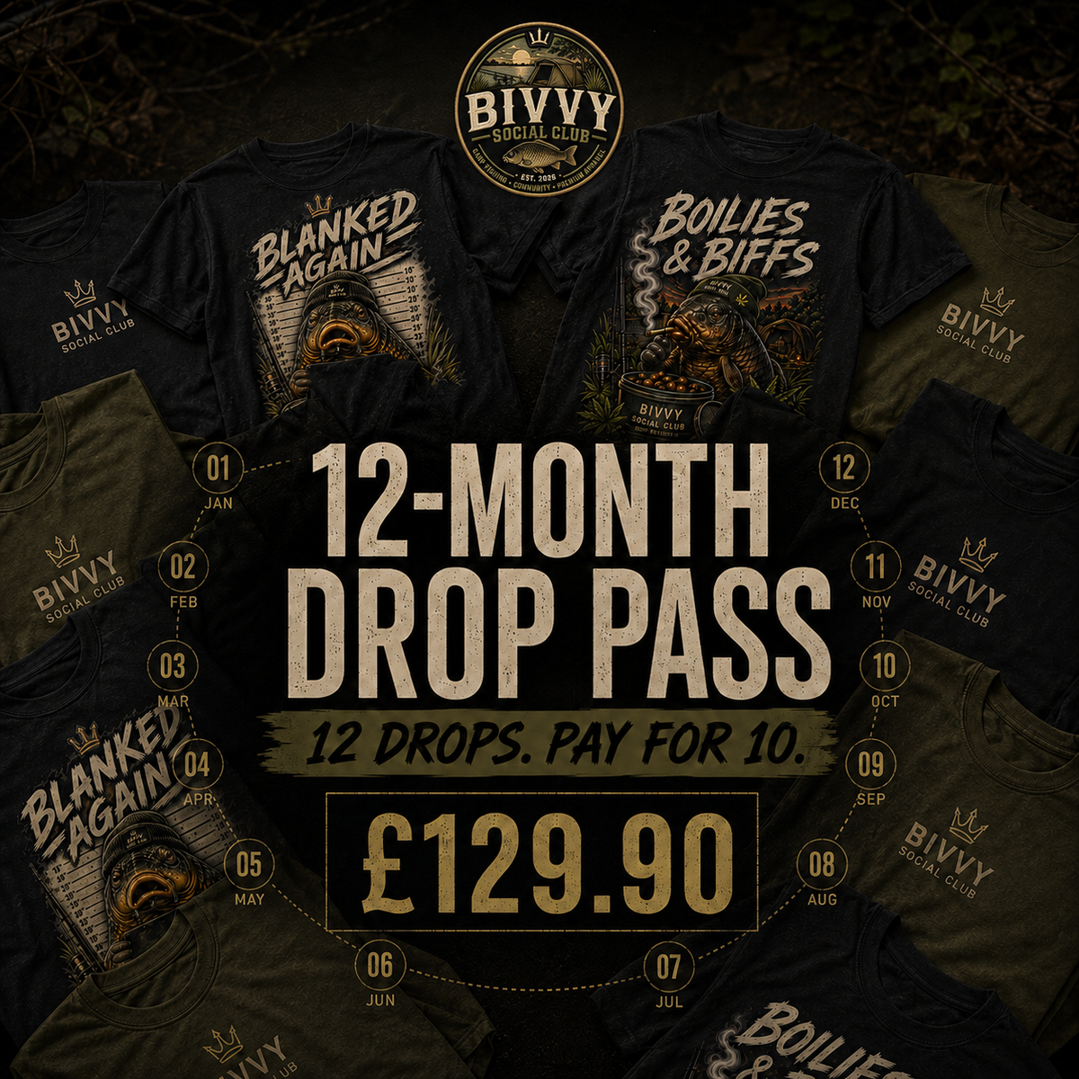 Bivvy Social Club 12-Month Drop Pass with the proper circular club logo