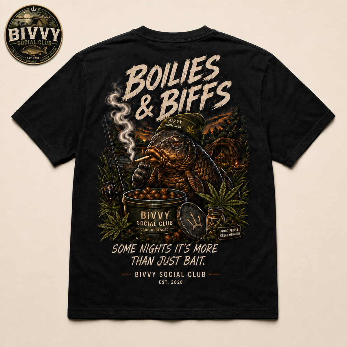 Boilies & Biffs — Black — Back view