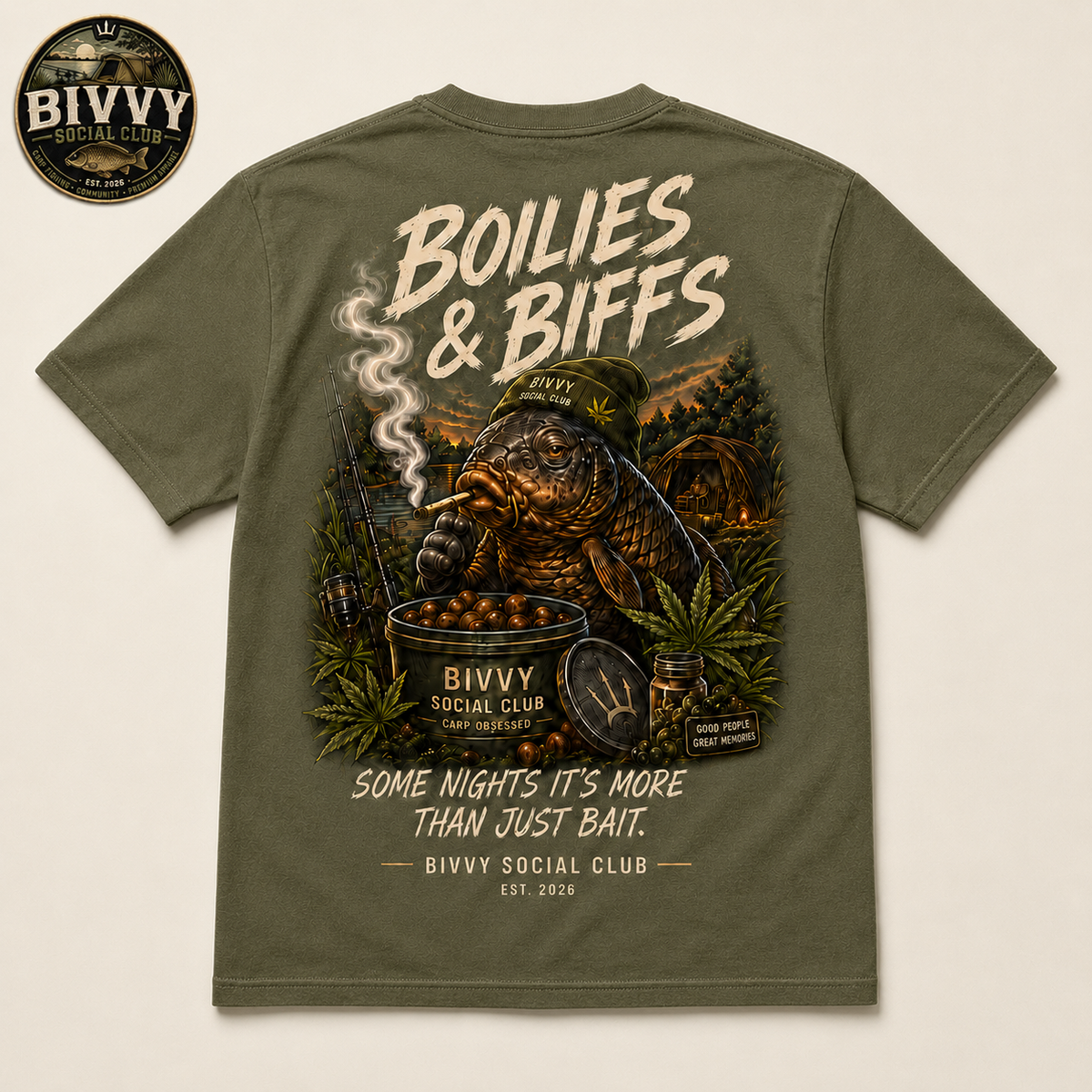 Boilies & Biffs — Olive — Back view